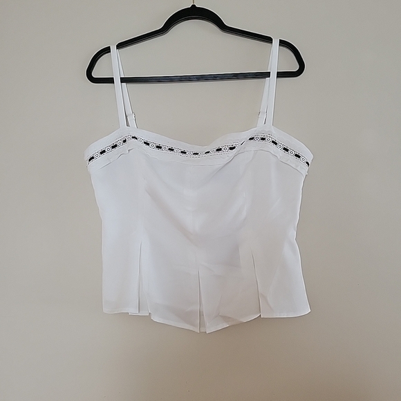 Lulus Tops - Lulus White Crochet Lace Pleated Ribbon Tank Top, Adjustable Strap Women's Sz Xl